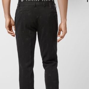 PHILIPP PLEIN LONG TROUSERS EMBROIDERY SKULL